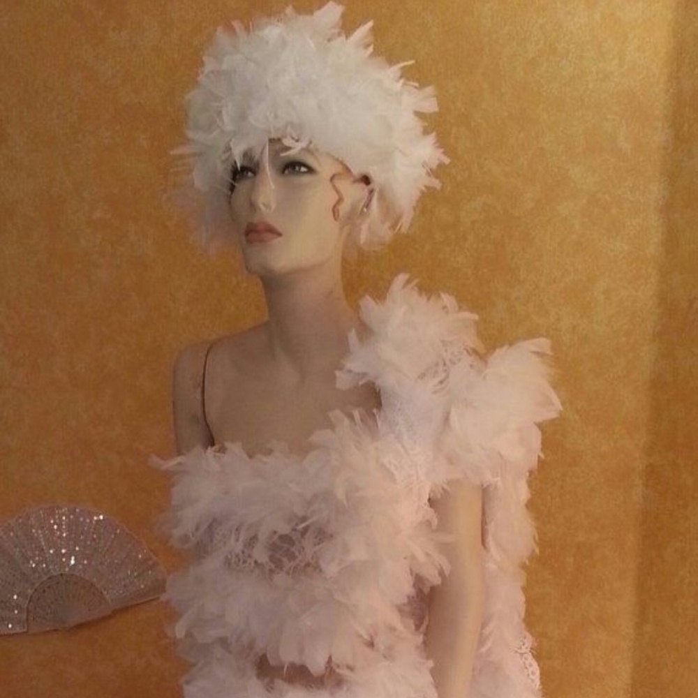 60's Style White Chandelle Feather Hat Headpiece